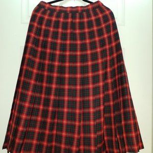 Vintage Viyella Black & Red Plaid Wool Skirt